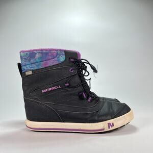 Merrell Snow Bank 2.0 Black Purple Waterproof Insulated Winter Boots Youth Sz 5M
